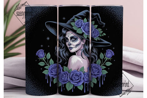 Blue Sugar Skull Witch 20oz Tumbler Wrap Sublimation sassyprint 