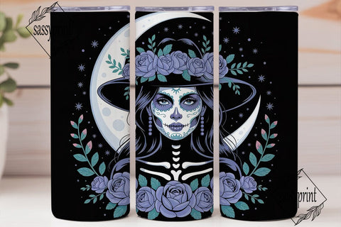 Blue Sugar Skull Witch 20oz Tumbler Wrap Sublimation sassyprint 