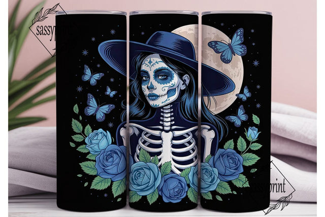 Blue Sugar Skull Witch 20oz Tumbler Wrap Sublimation sassyprint 