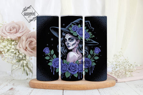 Blue Sugar Skull Witch 20oz Tumbler Wrap Sublimation sassyprint 