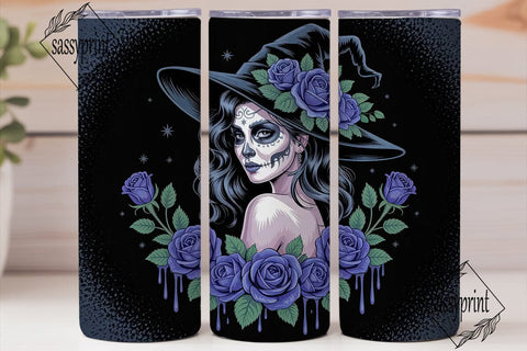 Blue Sugar Skull Witch 20oz Tumbler Wrap Sublimation sassyprint 