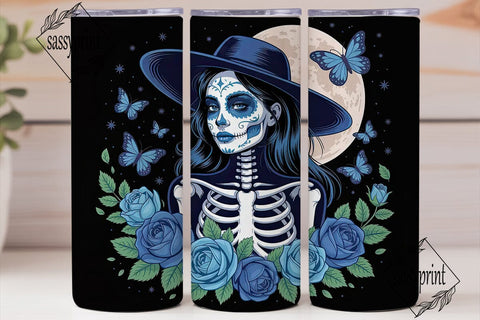 Blue Sugar Skull Witch 20oz Tumbler Wrap Sublimation sassyprint 