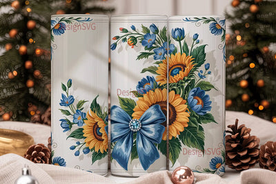 Blue Sunflower Bouquet 20oz Tumbler Wrap Sublimation DesignSVG 