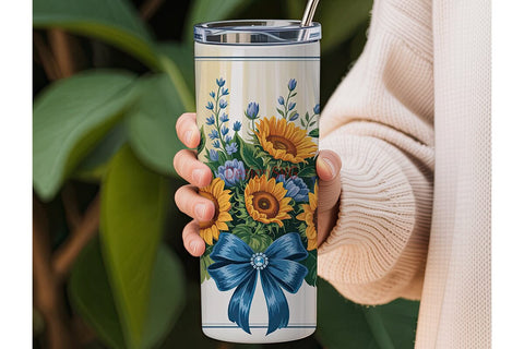 Blue Sunflower Bouquet 20oz Tumbler Wrap Sublimation DesignSVG 