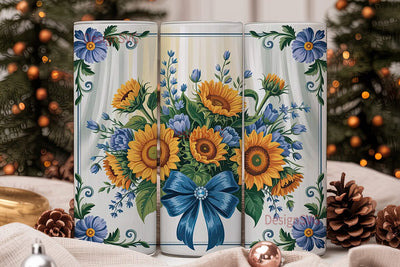 Blue Sunflower Bouquet 20oz Tumbler Wrap Sublimation DesignSVG 