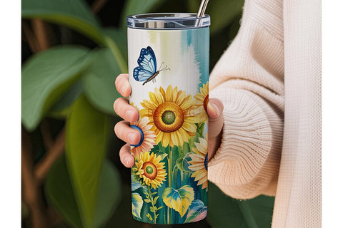 Blue Sunflower Butterfly 20oz Tumbler Sublimation DesignSVG 