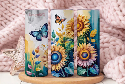 Blue Sunflower Butterfly 20oz Tumbler Sublimation DesignSVG 