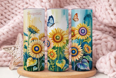 Blue Sunflower Butterfly 20oz Tumbler Sublimation DesignSVG 