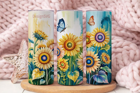 Blue Sunflower Butterfly 20oz Tumbler Sublimation DesignSVG 