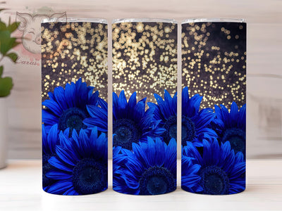 Blue Sunflower Glitter Tumbler Wrap, Gold Glitter Wrap, 20oz Sublimation Wrap, Sparkle Sunflower Cup, Floral Glitter Tumbler, Elegant Ombre Design, Glam Sunflower Wrap Sublimation Lara' s Designs 