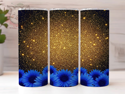 Blue Sunflower Glitter Tumbler Wrap, Gold Glitter Wrap, 20oz Sublimation Wrap, Sparkle Sunflower Cup, Floral Glitter Tumbler, Elegant Ombre Design, Glam Sunflower Wrap Sublimation Lara' s Designs 