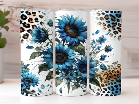 Blue Sunflower Leopard 20oz Tumbler Png, Straight & Tapered Tumbler Png, Blue Sunflower Tumbler Png, Digital Download PNG Sublimation Lara' s Designs 