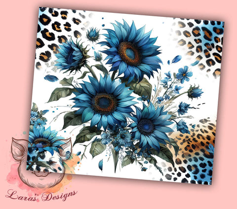 Blue Sunflower Leopard 20oz Tumbler Png, Straight & Tapered Tumbler Png, Blue Sunflower Tumbler Png, Digital Download PNG Sublimation Lara' s Designs 