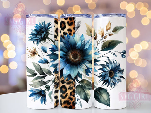 Blue Sunflower Leopard 20oz Tumbler Wrap Sublimation Design, Straight Tapered Tumbler Wrap, Sunflower Tumbler Png, Instant Digital Download Sublimation SvggirlplusArt 