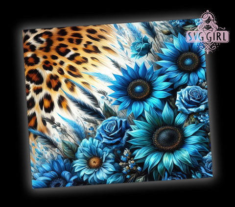 Blue Sunflower Leopard 20oz Tumbler Wrap Sublimation Design, Straight Tapered Tumbler Wrap, Sunflower Tumbler Png, Instant Digital Download Sublimation SvggirlplusArt 