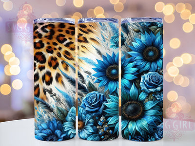 Blue Sunflower Leopard 20oz Tumbler Wrap Sublimation Design, Straight Tapered Tumbler Wrap, Sunflower Tumbler Png, Instant Digital Download Sublimation SvggirlplusArt 