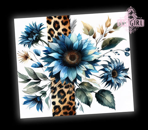Blue Sunflower Leopard 20oz Tumbler Wrap Sublimation Design, Straight Tapered Tumbler Wrap, Sunflower Tumbler Png, Instant Digital Download Sublimation SvggirlplusArt 