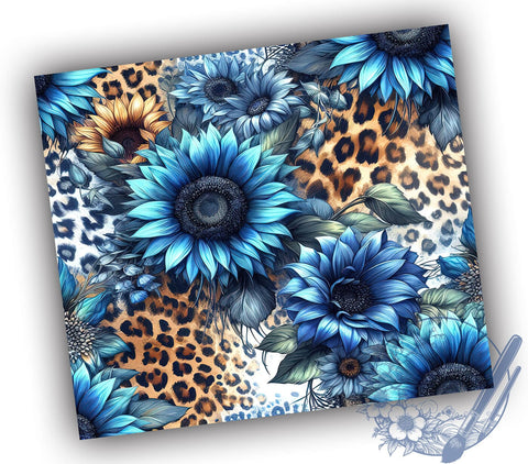 Blue Sunflower Leopard Cowhide Tumbler, Blue Sunflower Tumbler Png, Straight & Tapered Tumbler Wrap, Instant Digital Download Sublimation ToriDesigns 