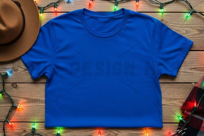 Blue t-shirt mockup with festive decorations Mock Up Photo Designangry 