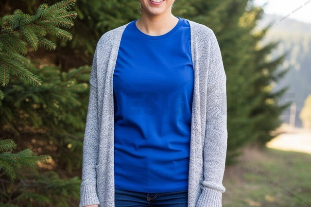 Blue t-shirt mockup with grey cardigan Mock Up Photo Designangry 