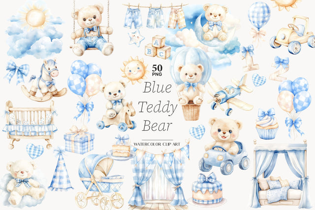 Blue Teddy Bear Clipart | Baby Boy Shower | Birthday Bear SVG GlamArtZhanna 