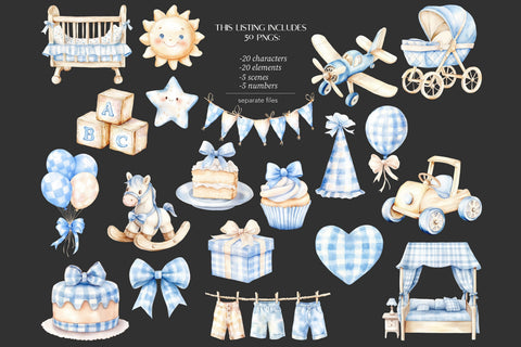 Blue Teddy Bear Clipart | Baby Boy Shower | Birthday Bear SVG GlamArtZhanna 