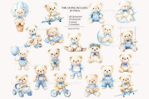 Blue Teddy Bear Clipart | Baby Boy Shower | Birthday Bear SVG GlamArtZhanna 