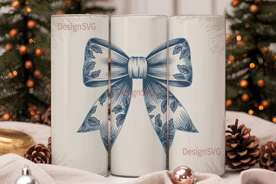 Blue Toile Bow 20oz Tumbler Wrap Sublimation DesignSVG 