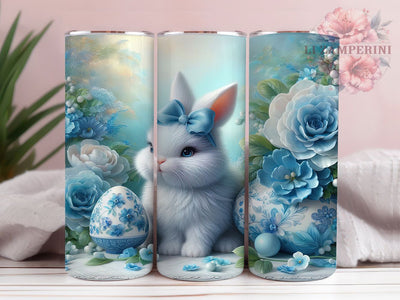 Blue Toile Coquette Bunny Tumbler, Easter Egg Tumbler, Coquette Bunny Wrap, Whimsical Easter Wrap, Floral Bunny Wrap, Sublimation Design, Trendy Gift Idea Sublimation Li Zamperini 