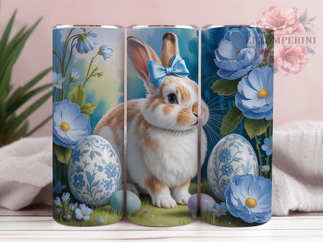 Blue Toile Coquette Bunny Tumbler, Easter Egg Tumbler, Coquette Bunny Wrap, Whimsical Easter Wrap, Floral Bunny Wrap, Sublimation Design, Trendy Gift Idea Sublimation Li Zamperini 