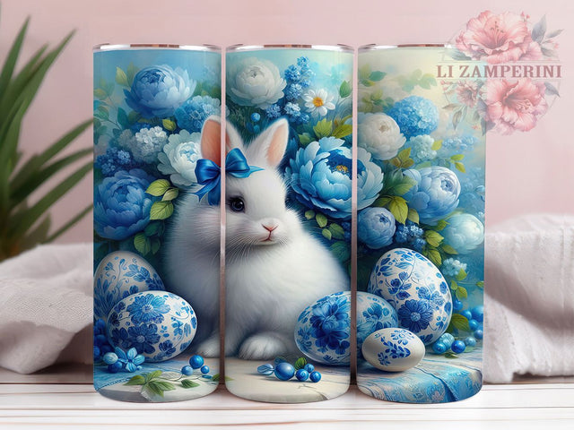 Blue Toile Coquette Bunny Tumbler, Easter Egg Tumbler, Coquette Bunny Wrap, Whimsical Easter Wrap, Floral Bunny Wrap, Sublimation Design, Trendy Gift Idea Sublimation Li Zamperini 