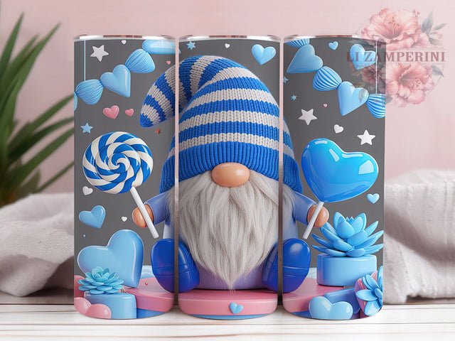 Blue Valentine Gnome Tumbler, Cute Valentine Gnome, Blue Love Design, 20Oz Wrap Design, Valentine Sublimation, Gnome Heart Art, Sweet Blue Valentine Sublimation Li Zamperini 