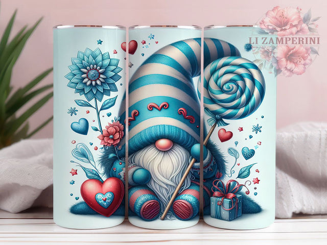 Blue Valentine Gnome Tumbler, Cute Valentine Gnome, Blue Love Design, 20Oz Wrap Design, Valentine Sublimation, Gnome Heart Art, Sweet Blue Valentine Sublimation Li Zamperini 