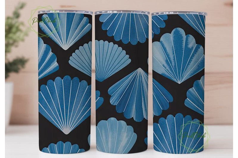 Blue Watercolor Fan 20oz Tumbler Wrap Sublimation PixelChick 