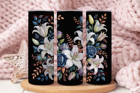 Blue Watercolor Floral 20oz Tumbler Wrap Sublimation DesignSVG 