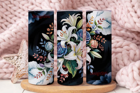 Blue Watercolor Floral 20oz Tumbler Wrap Sublimation DesignSVG 