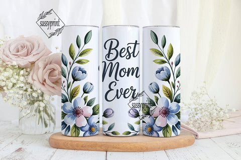Blue Watercolor Floral 20oz Tumbler Wrap Sublimation sassyprint 