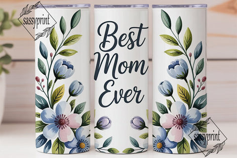 Blue Watercolor Floral 20oz Tumbler Wrap Sublimation sassyprint 