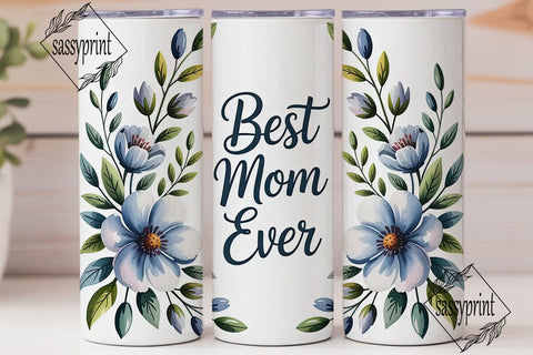 Blue Watercolor Floral 20oz Tumbler Wrap Sublimation sassyprint 