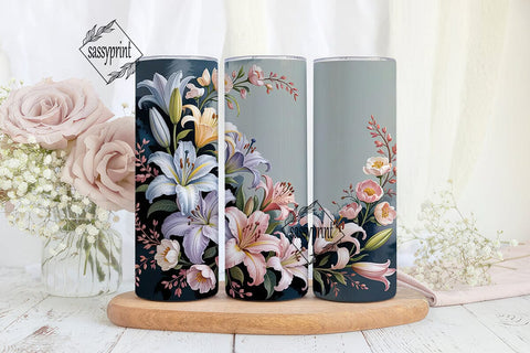 Blue Watercolor Floral Tumbler Wrap Sublimation sassyprint 