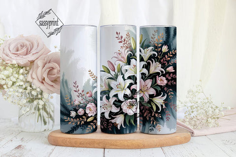 Blue Watercolor Floral Tumbler Wrap Sublimation sassyprint 