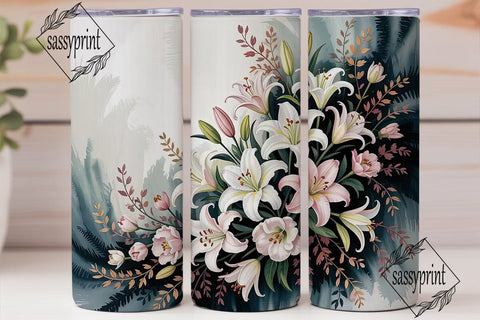 Blue Watercolor Floral Tumbler Wrap Sublimation sassyprint 