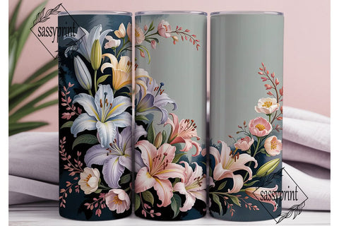 Blue Watercolor Floral Tumbler Wrap Sublimation sassyprint 