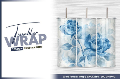 Blue Watercolor Roses with Leaves on Textured Background Sublimation Regulrcrative 