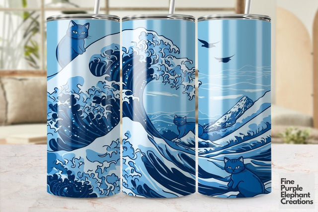 Blue Wave Cat Ladies Digital Tumbler Wrap 20 oz Skinny PNG Kamala Harris Sublimation Fine Purple Elephant Creations 