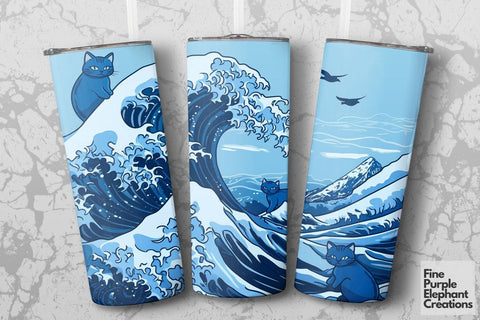 Blue Wave Cat Ladies Digital Tumbler Wrap 20 oz Skinny PNG Kamala Harris Sublimation Fine Purple Elephant Creations 