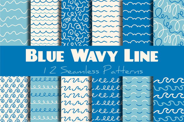 Blue Wavy Line Seamless Patterns & Digital Papers Digital Pattern Rin Green 