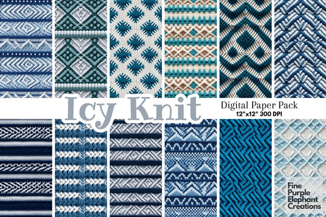 Blue White Boho Knit Fabric Texture Sublimation Digital Pattern Fine Purple Elephant Creations 