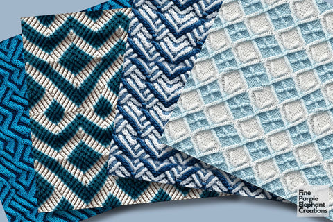 Blue White Boho Knit Fabric Texture Sublimation Digital Pattern Fine Purple Elephant Creations 