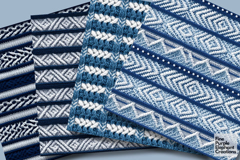 Blue White Boho Knit Fabric Texture Sublimation Digital Pattern Fine Purple Elephant Creations 